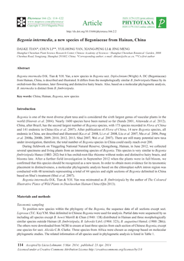 Begonia Intermedia, a New Species of Begoniaceae from Hainan, China