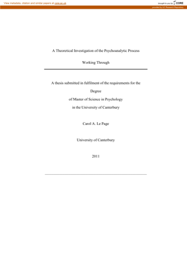 A Theoretical Investigation of the Psychoanalytic Process Working Through