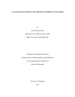 An Analysis of Estrogen Metabolism and Breast Cancer Risk