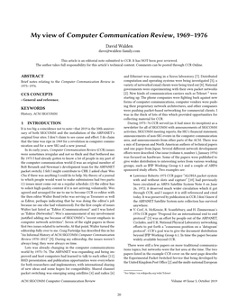 My View of Computer Communication Review, 1969–1976