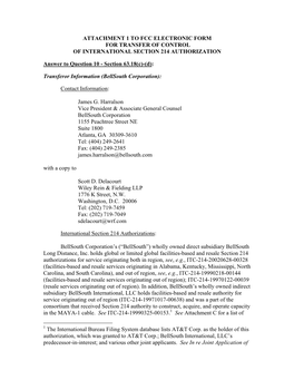 Attachment 1 to Fcc Electronic Form for Transfer of Control of International Section 214 Authorization