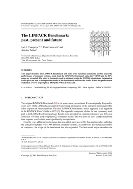 The LINPACK Benchmark: Past, Present and Future