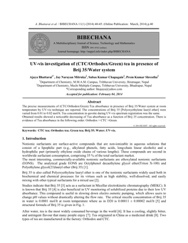 UV-Vis Investigation of (CTC/Orthodox/Green) Tea in Presence of Brij 35/Water System