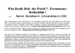 Who Really Rule the World ? – Freemasons / Rothschilds !