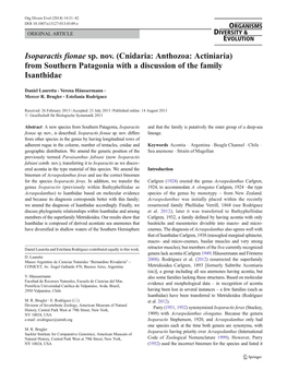 Cnidaria: Anthozoa: Actiniaria) from Southern Patagonia with a Discussion of the Family Isanthidae