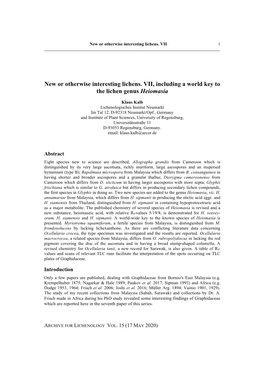 New Or Otherwise Interesting Lichens. VII, Including a World Key to the Lichen Genus Heiomasia