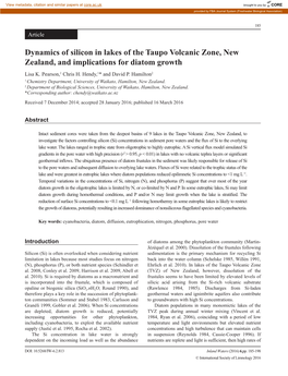 Dynamics of Silicon in Lakes of the Taupo Volcanic Zone, New Zealand, and Implications for Diatom Growth Lisa K