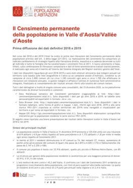 Risultati Censimento Permanente Valle D'aosta-Anni 2018-2019