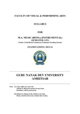 Faculty of Visual & Performing Arts Syllabus for Ma Music