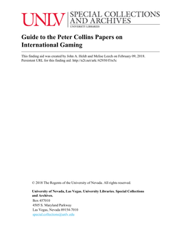 Guide to the Peter Collins Papers on International Gaming