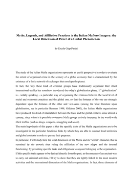 Myths, Legends, and Affiliation Practices in the Italian Mafioso Imagery: the Local Dimension of Power of a Global Phenomenon