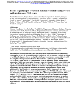 Exome Sequencing of 457 Autism Families Recruited Online Provides Evidence for Novel ASD Genes