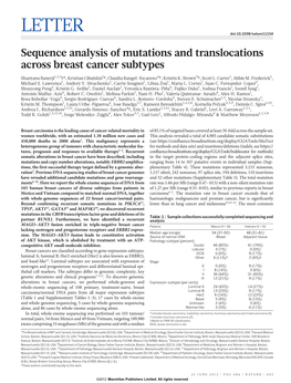 Sequence Analysis of Mutations and Translocations Across Breast Cancer Subtypes