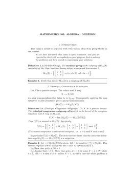 Mathematics 332: Algebra – Midterm