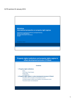 CLTS Seminar 24 January 2014 1 Property Rights Institutions And