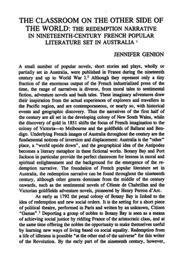 The Classroom on the Other Side of the World: the Redemption Narrative in Nineteenth-Century French Popular Literature Set in Australia '