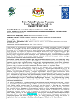 United Nations Development Programme County: Regional (Sabah, Malaysia) PROJECT DOCUMENT