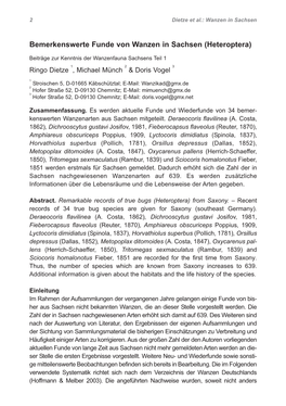 Bemerkenswerte Funde Von Wanzen in Sachsen (Heteroptera)
