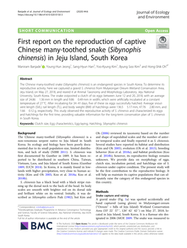 Sibynophis Chinensis) in Jeju Island, South Korea Maniram Banjade1 , Young-Hun Jeong1, Sang-Hyun Han2, Yoo-Kyung Kim1, Byung Soo Kim3 and Hong-Shik Oh4*