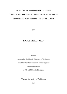 Molecular Approaches to Tissue Transplantation and Transfusion Medicine in Maori and Polynesians in New Zealand