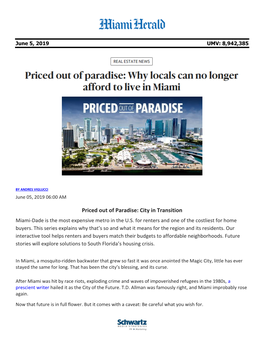 Priced out of Paradise: City in Transition Miami-Dade Is the Most Expensive Metro in the U.S