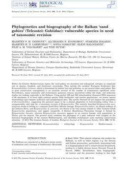 Phylogenetics and Biogeography of the Balkan Sand Gobies (Teleostei