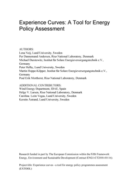 Experience Curves: a Tool for Energy Policy Assessment