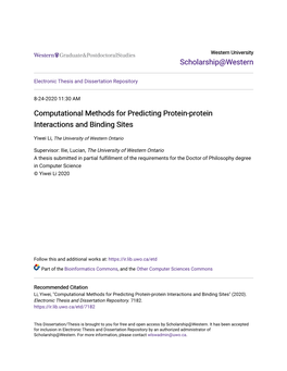 Computational Methods for Predicting Protein-Protein Interactions and Binding Sites