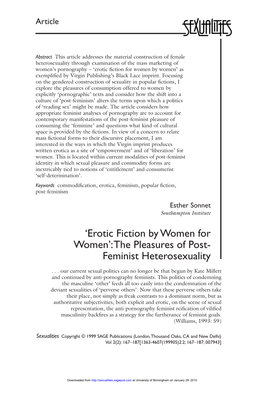 Erotic Fiction by Women for Women’:The Pleasures of Post- Feminist Heterosexuality