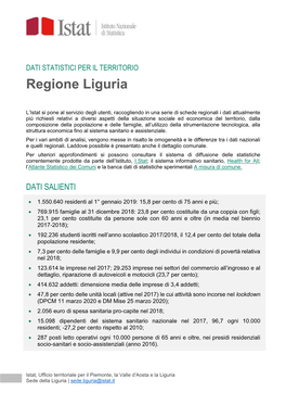 DATI STATISTICI PER IL TERRITORIO Regione Liguria