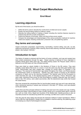 22. Wool Carpet Manufacture
