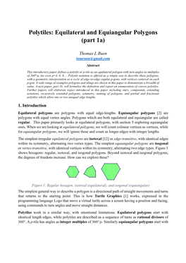 Polytiles: Equilateral and Equiangular Polygons (Part 1A)