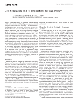 Cell Senescence and Its Implications for Nephrology