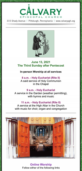 June 13, 2021 the Third Sunday After Pentecost Online Worship