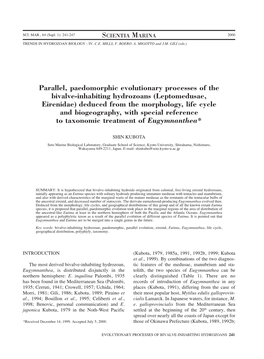 Leptomedusae, Eirenidae) Deduced from the Morphology, Life Cycle and Biogeography, with Special Reference to Taxonomic Treatment of Eugymnanthea*