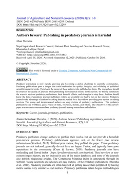 Authors Beware! Publishing in Predatory Journals Is Harmful