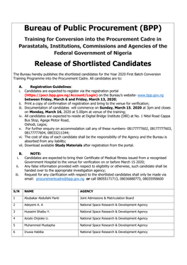 Release of Shortlisted Candidates