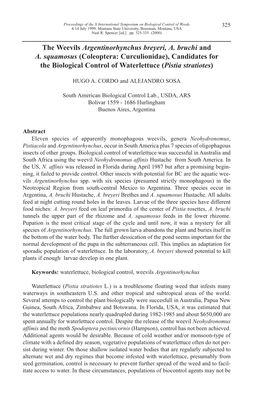 Coleoptera: Curculionidae), Candidates for the Biological Control of Waterlettuce (Pistia Stratiotes)