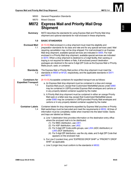 DMM M072 Express Mail and Priority Mail Drop Shipment