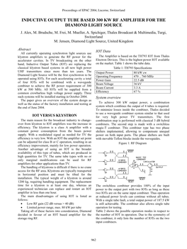 Inductive Output Tube Based 300 Kw Rf Amplifier for the Diamond Light Source J