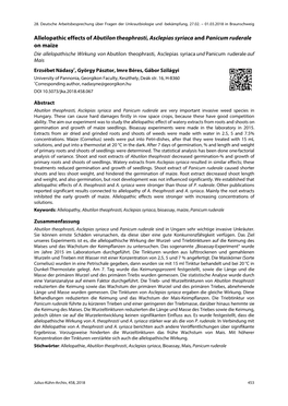 Allelopathic Effects of Abutilon Theophrasti, Asclepias Syriaca And