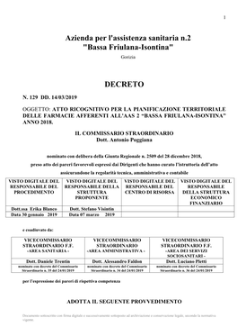 Azienda Per L'assistenza Sanitaria N.2 "Bassa Friulana-Isontina" DECRETO