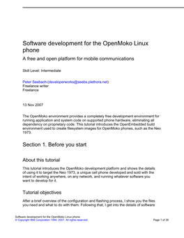 Software Development for the Openmoko Linux Phone a Free and Open Platform for Mobile Communications