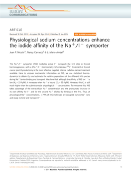 Physiological Sodium Concentrations Enhance the Iodide Affinity