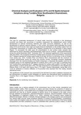 Chemical Analysis and Evaluation of Fe and Ni Spatio-Temporal Variations Along Tundzha River Southeastern Downstream, Bulgaria