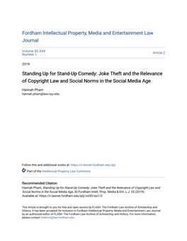 Standing up for Stand-Up Comedy: Joke Theft and the Relevance of Copyright Law and Social Norms in the Social Media Age