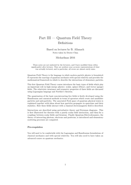 Quantum Field Theory Deﬁnitions