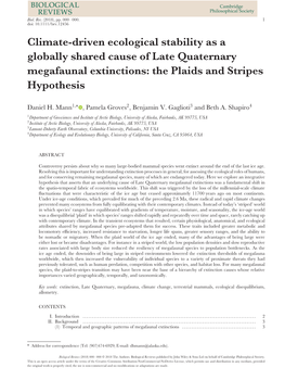 Climate-Driven Ecological Stability As a Globally Shared Cause of Late Quaternary Megafaunal Extinctions: the Plaids and Stripes Hypothesis