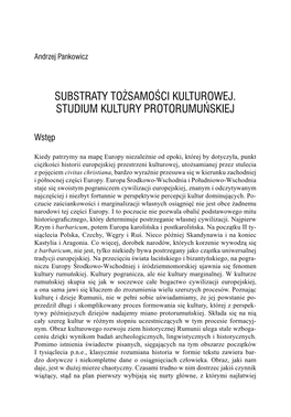 Substraty Tożsamości Kulturowej. Studium Kultury Protorumuńskiej