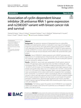 Association of Cyclin-Dependent Kinase Inhibitor 2B Antisense RNA 1 Gene Expression and Rs2383207 Variant with Breast Cancer